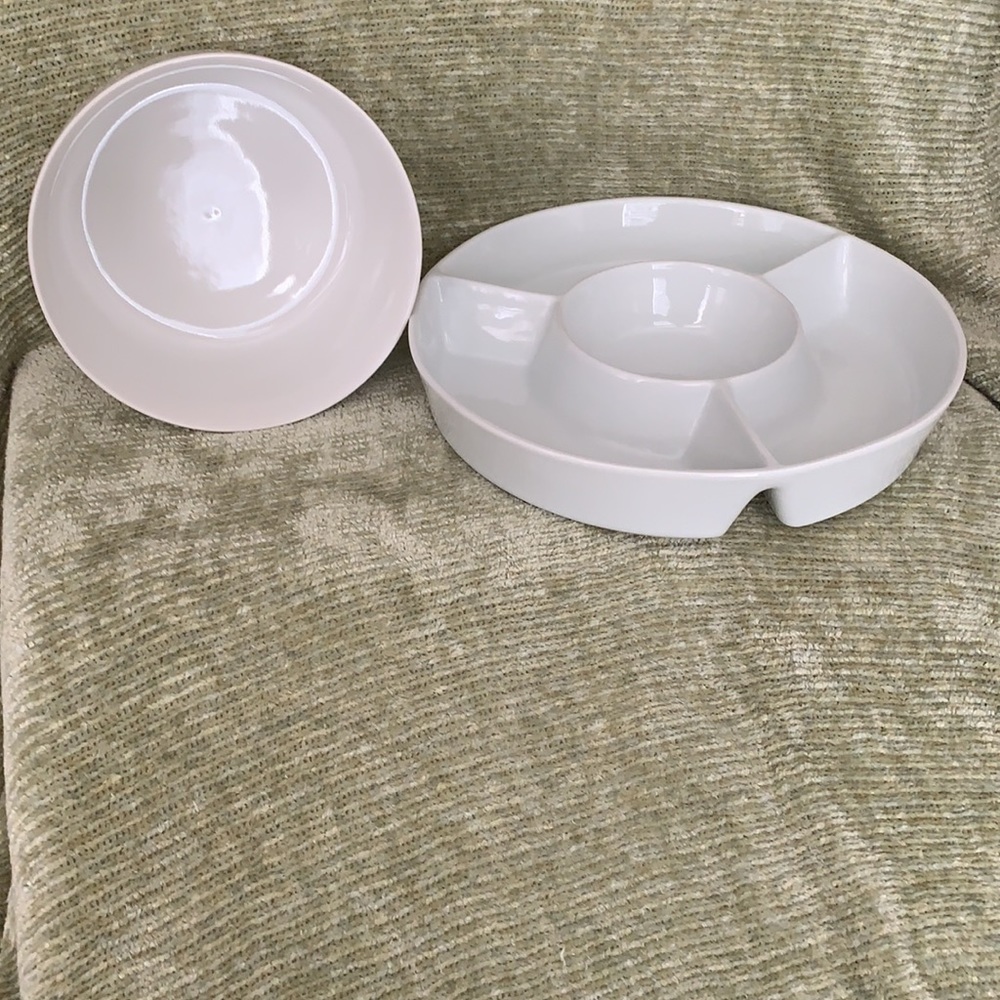 Porcelain White Round Serving Tray & Bowl Set